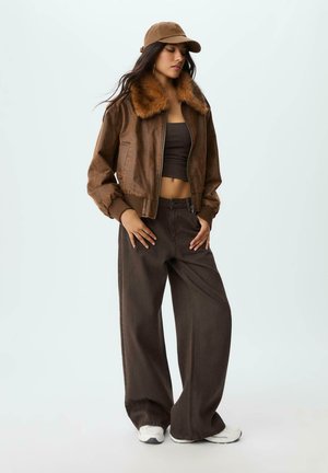 CONTRAST - Imiteret læderjakke - dark brown