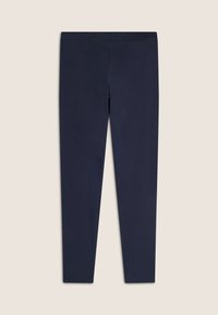Leggings blu navy realizzati in tessuto elasticizzato, con una texture liscia e una vita elastica per garantire comfort. Nessun motivo visibile o hardware.