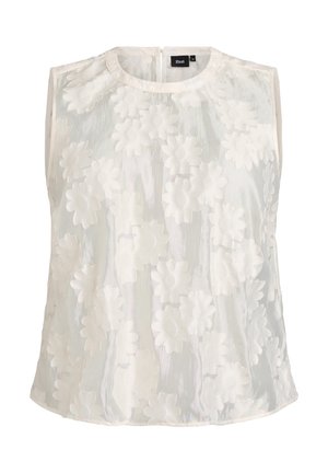 Biele tielkové blúzkové tielko s okrúhlym výstrihom a textúrovaným kvetinovým vzorom, ľahká tkanina, zadný zips.