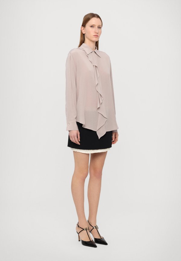 ASYMMETRIC RUFFLE  - Button-down blouse - taupe4