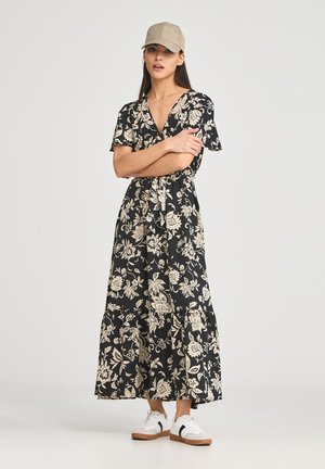 LUNGO INCROCIATO A FANTASIA - Vestito lungo - var nero
