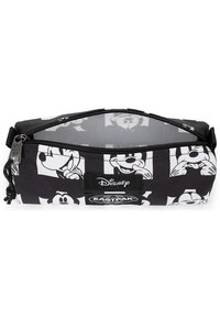 Astuccio nero con illustrazioni di personaggi Disney in bianco. Materiale in tessuto resistente, con chiusura a zip e accenti del logo.