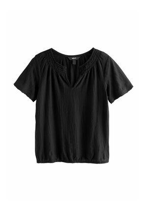 TALL FIT - SHORT SLEEVE NOTCH NECK SHIRRED BUBBLE - Blúzka - black