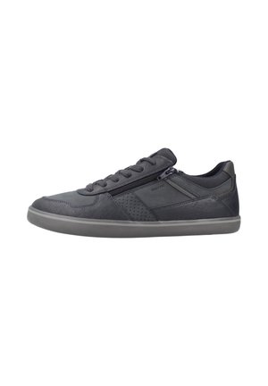 Baskets gris foncé en cuir avec une finition texturée, dotées de lacets, d'une fermeture éclair, de détails perforés et d'une semelle en caoutchouc.