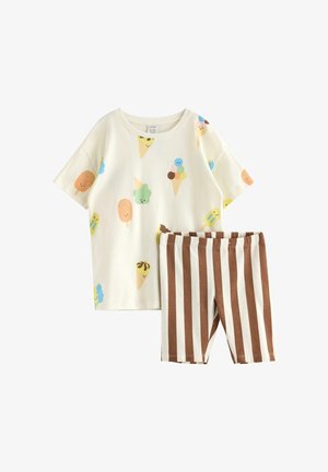 Lindex, SET TOP SS + BIKER SHORT ICE CREAM UNISEX - Leggings - white
