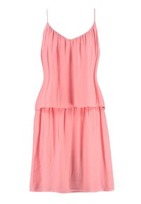 Robe rose sans manches avec une coupe décontractée, dotée d'un corsage froncé et d'une jupe fluide. Fabriquée en tissu léger et doux.