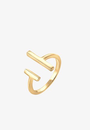 Inel cu nuanță de aur cu un design minimalist, având două bare paralele. Textură netedă, lustruită, cu un băț deschis. Marcaj "925" în interior.