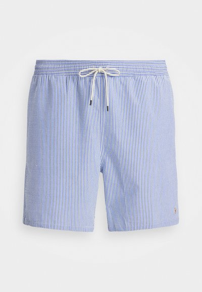 Shorts rayés bleus et blancs avec une taille élastique, cordon de serrage et petit logo dans l'ourlet. Tissu léger avec une coupe décontractée.