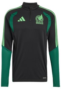 Fekete sportos hosszú ujjú ing menta zöld díszítésekkel és csíkokkal. Négy részes cipzár, texturált ujjak és egy Mexikó embléma jellemzi.