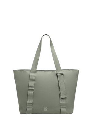 Borsa a mano verde grigio chiaro con due manici lunghi, tracolla regolabile e logo "GOT BAG" centrato vicino al fondo.