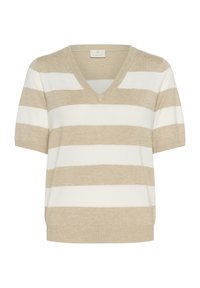 LIZZA STRIPED V-NECK - T-shirt con stampa - feather gray chalk wide stripe