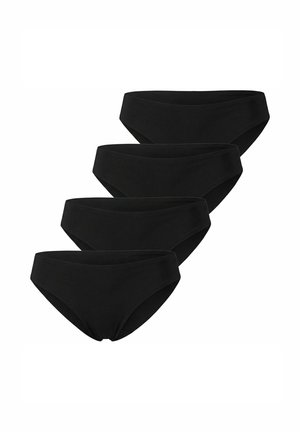 Four identical black seamless bikini-style underwear arranged in a diagonal row on a white background.