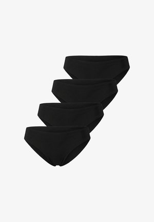 Four identical black seamless bikini-style underwear arranged in a diagonal row on a white background.