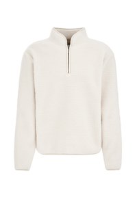 Pullover in pile color avorio, caratterizzato da un colletto con zip a quarto, vestibilità rilassata e superficie testurizzata. Morbido e caldo, ideale per sovrapposizioni.