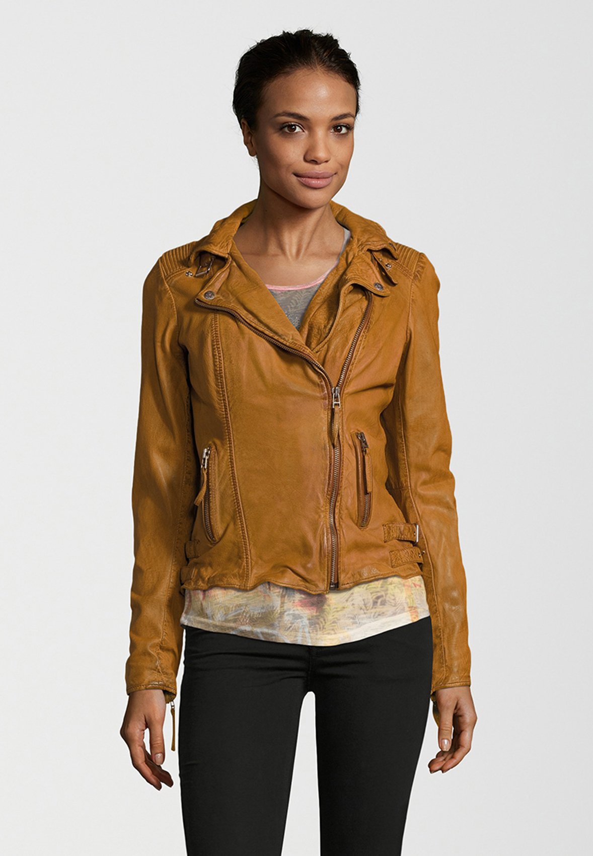 blue color leather jacket