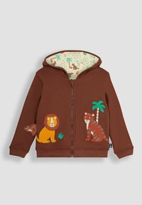 JoJo Maman Bébé HIPPO APPLIQUE REVERSIBLE HOODIE - Kardigán - brown safari animals