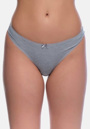 Graue Baumwoll-Bikiniunterhosen mit glatter Textur, die vorne eine dekorative Satinschleife und einen nahtlosen Bund aufweisen.