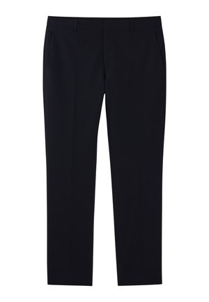 Sorte skræddersyede bukser med lige ben, bælteholdere, sidelommer og fladt frontdesign.