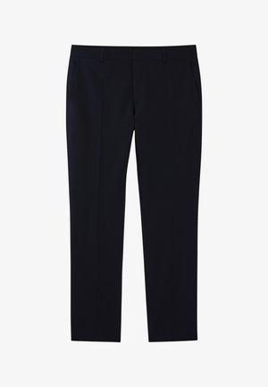 Sorte skræddersyede bukser med lige ben, bælteholdere, sidelommer og fladt frontdesign.