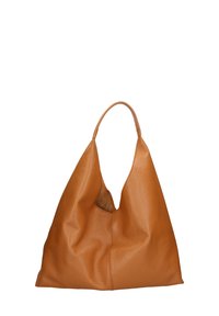 Borsa hobo in pelle color cuoio con una forma morbida, una maniglia singola e un'ampia apertura. Superficie testurizzata e design minimalista senza accessori.