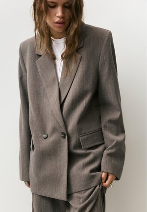 PULL&BEAR CROSSED STRIPED - Halflange jas - dark brown