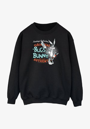 Sort sweatshirt med et Bugs Bunny grafik i grå og teal, med teksten "Vintage Collection" og "Original Bugs Bunny" i rød og hvid.