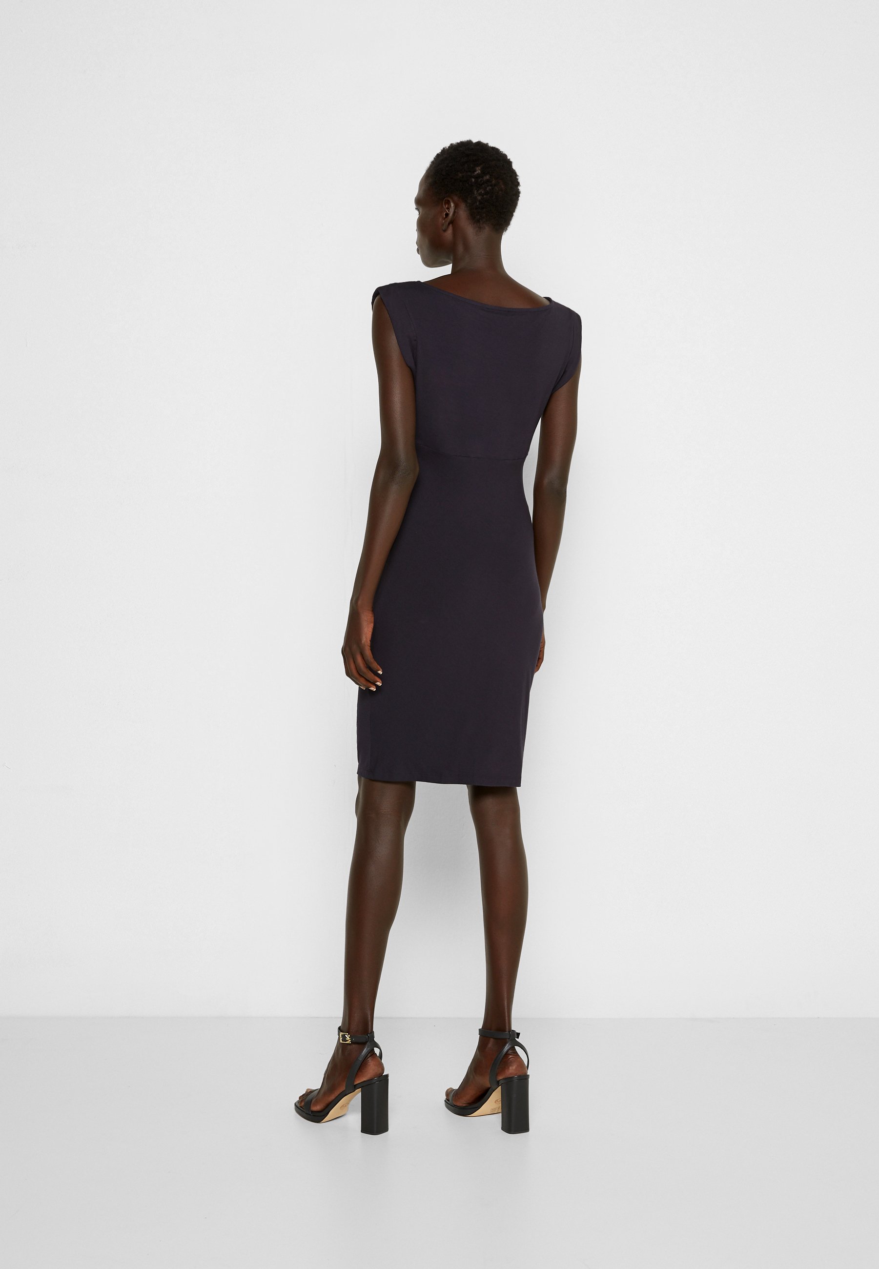 navy cap sleeve dress