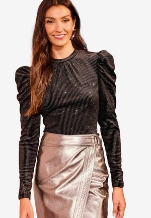 Love & Roses HIGH NECK PUFF SLEEVE - Blůza - black glitter velvet
