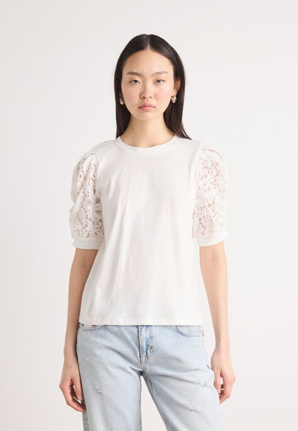 PUFF SLEEVE CREW NECK TEE - Print T-shirt - ivory