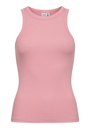 Varrukata lahtine soonikkoes topp pehmes roosas värvitoonis, ümar kaelusega ja kitsas lõikega.