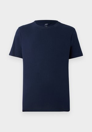Navy blue short-sleeve crew neck cotton t-shirt with a small GAP logo printed inside the collar.
