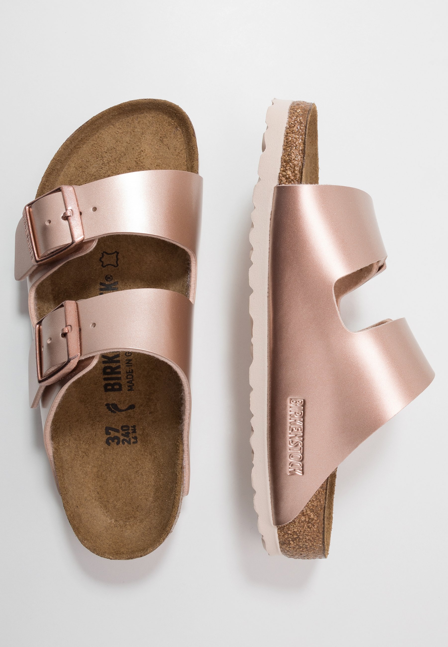 birkenstock arizona electric metallic copper