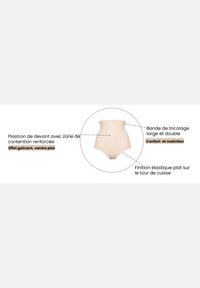 Shapewear beige a vita alta con rinforzo frontale, ampia cintura in maglia doppia e finitura elastica piatta alle aperture delle cosce.