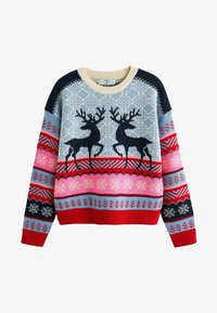 Nevybráno, blue pink fairisle reindeer