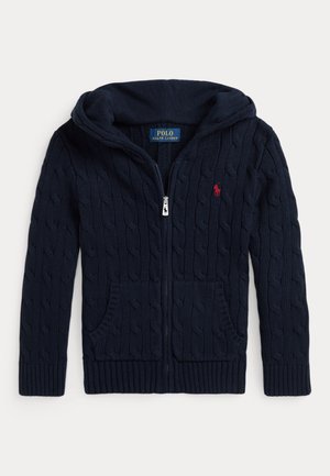 CABLE COTTON HOODED FULL ZIP JUMPER - Kardigán - navy