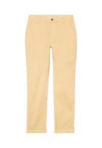 Kaki chinos i en mjuk bomullsblandning, rakt snitt, framfickor, knappstängning och en ren finish vid fållen.