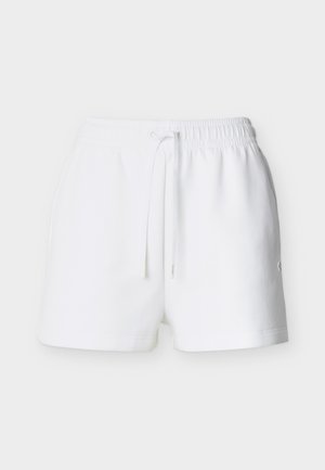 Weiße Shorts mit elastischem Bund und Kordelzug, geradem Saum und kleinem Logo auf der rechten Seite.