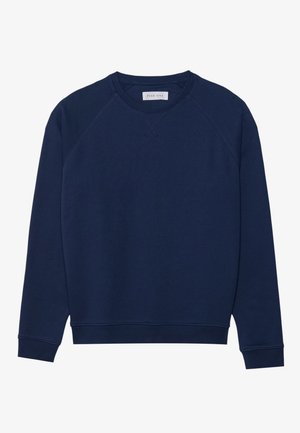 Felpa blu navy realizzata in tessuto morbido, con scollo a girocollo, maniche raglan e polsini e orlo a costine. Design semplice e di un colore solido.