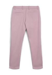 Light pink women's dress pants with belt loops and two rear welt pockets, shown from the back against a white background.