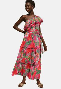 REGULAR FIT - ONE SHOULDER RUFFLE MIDI  - Maxi ruha - pink tropical