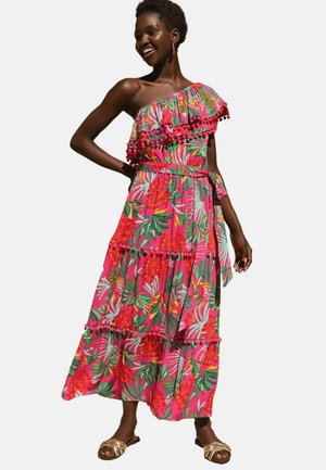 REGULAR FIT - ONE SHOULDER RUFFLE MIDI  - Maxi dress - pink tropical