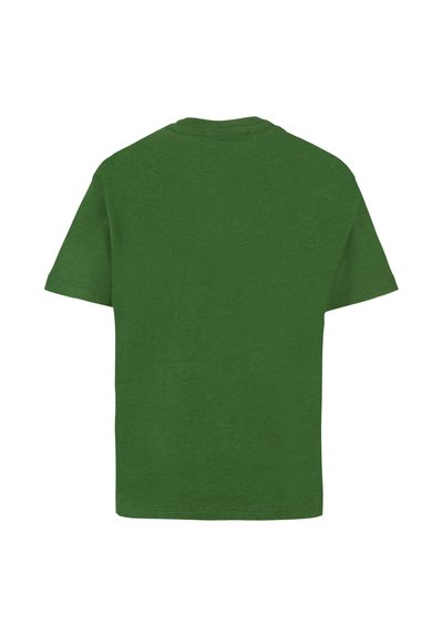Groene kortelmoob T-shirt van de achterkant getoond. Gemaakt van zachte stof met een ronde hals en gestikte zoom. Geen zichtbare patronen of accenten.