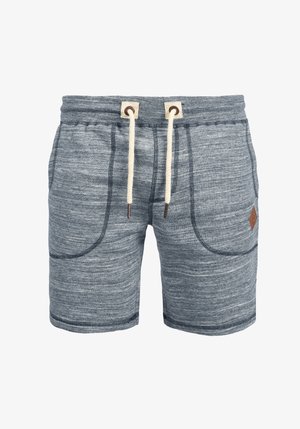 Γκρι μελανζέ σορτς με μαλακή υφή, διαθέτοντας δύο πλαϊνές τσέπες, μέση με κορδόνι σε κρεμ απόχρωση και μικρή καφέ δερμάτινη ετικέτα.