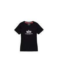 Čierne bavlnené tričko s krátkymi rukávmi. Na prednej strane je umiestnené biele logo "ALPHA INDUSTRIES" v strede. Klasický okrúhly výstrih.