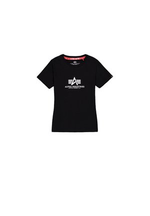 T-shirt en coton noir à manches courtes. Dispose d'un logo blanc "ALPHA INDUSTRIES" centré à l'avant. Encolure ras du cou classique.