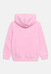 Ανοιχτό ροζ φούτερ με κουκούλα, μακριά μανίκια και ριμπ μανσέτες, εμφανιζόμενο από πίσω σε λευκό φόντο.