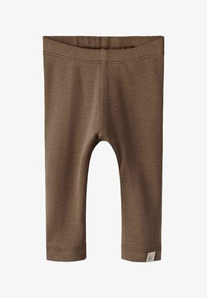 Bruna bomullsleggings med mjuk textur, som har midjeficka, kort längd och enkla sömnadsdetaljer. Märke vid kanten.