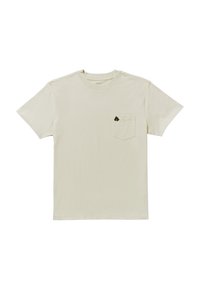 T-shirt crema con maniche corte, scollatura rotonda e taschino sul lato sinistro con un piccolo logo nero. Tessuto in cotone morbido.
