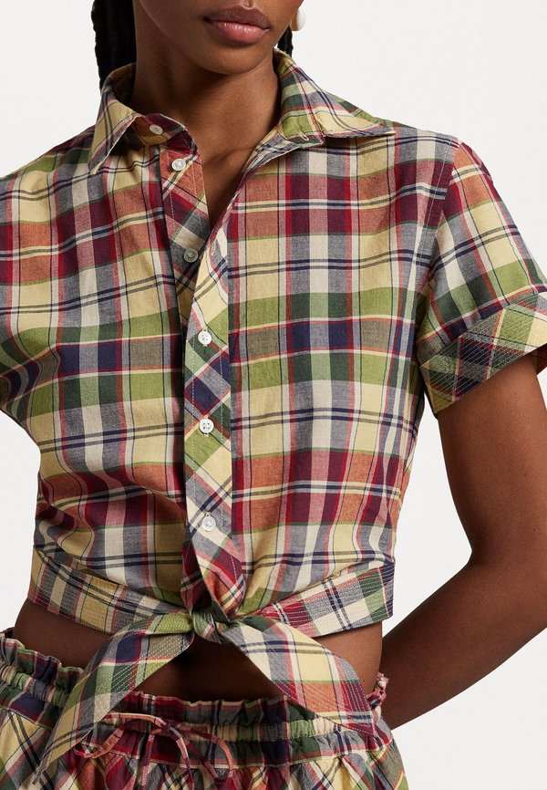 CROPPED PLAID COTTON TIE FRONT TOP - Button-down blouse3