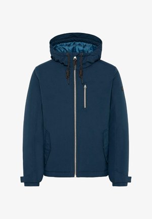 Tumesinine kapuutsiga jope, millel on ees lukuga kinnitis, rinna lukuga tasku, küljetaskud ja reguleeritavad mansetid.